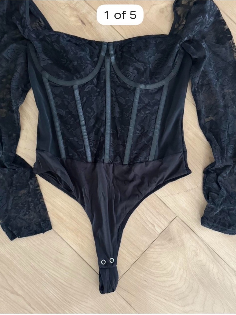 ReoRia Black Lace Long-Sleeve Corset Bodysuit size m